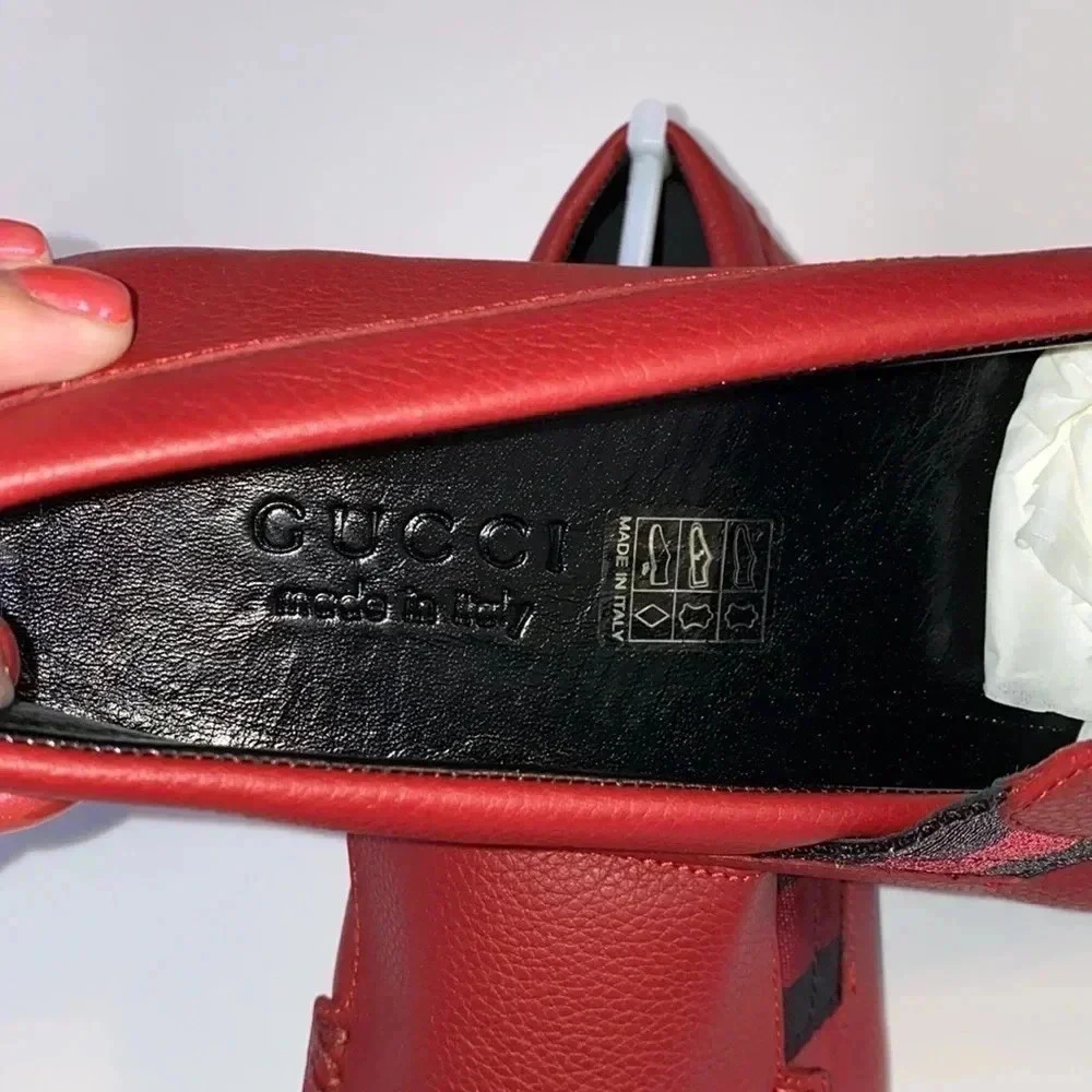 Gucci Driver Red Leather Loafers G7, US8